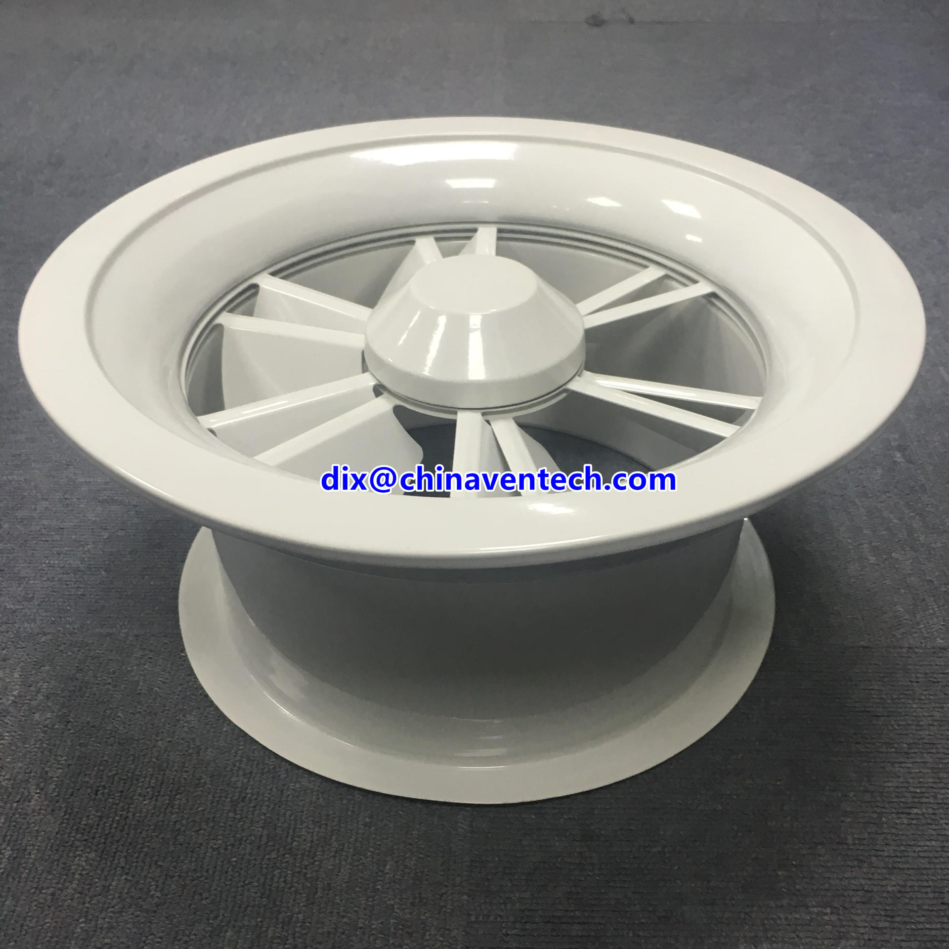 HVAC air diffusion product duct work mounted supply air round swirl diffuser