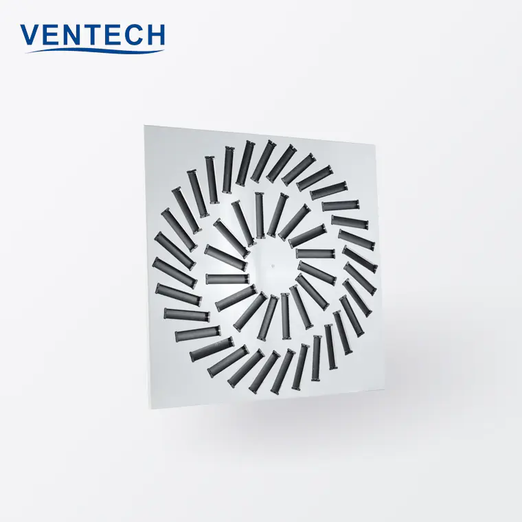 Hvac Air Ventilation Air Conditioner Aluminum Square Swirl Diffuser With Adjustable Plastic Blades