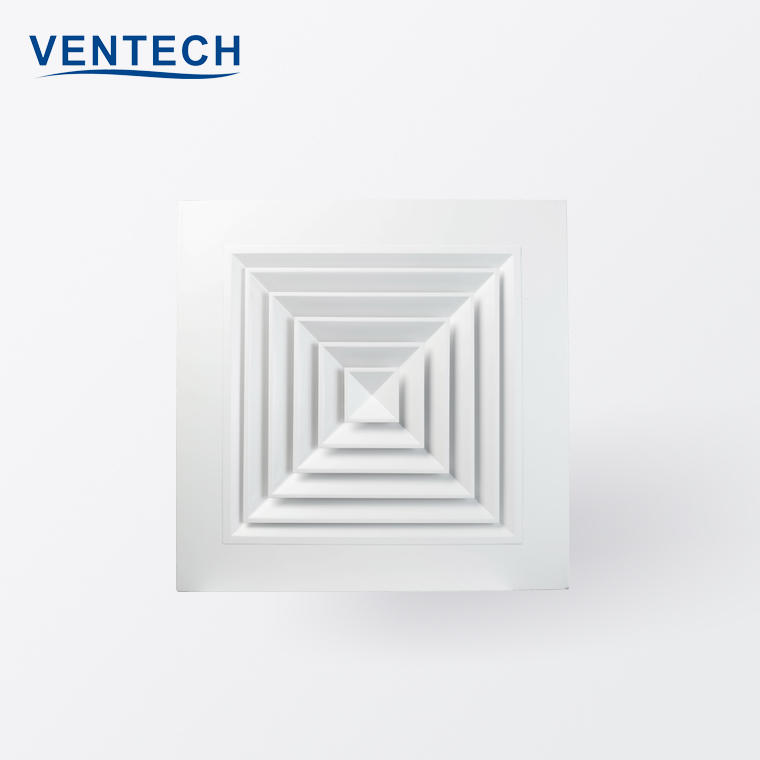 China Factory Hvac VENTECH Aluminum Exhaust Air Outlet Conditioning 4 Way Square Ceiling Air Duct Diffuser