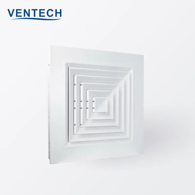 China Factory Hvac VENTECH Aluminum Exhaust Air Outlet Conditioning 4 Way Square Ceiling Air Duct Diffuser