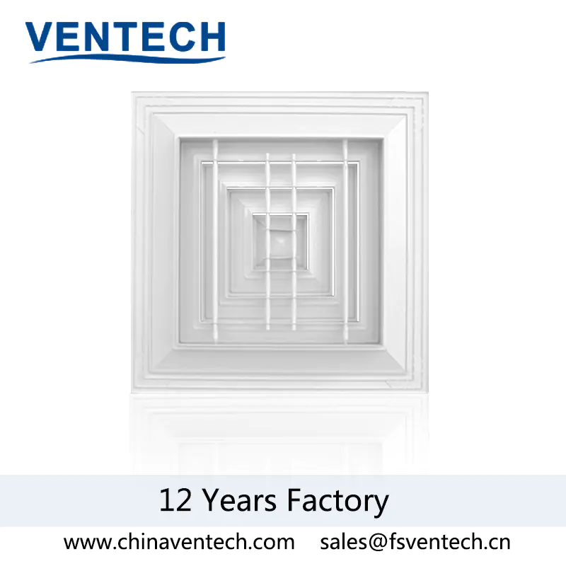 HVAC SYSTEM  China Supply Air Customized Square Ceiling 4 Way Air Vent  Diffuser  with Air Damper