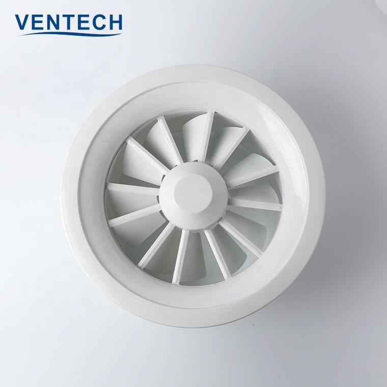 Ventech Hvac System Adjustable Blades Sheet Panel Aluminium Ceiling Round Swirl Air Diffusers For Air Ventilation