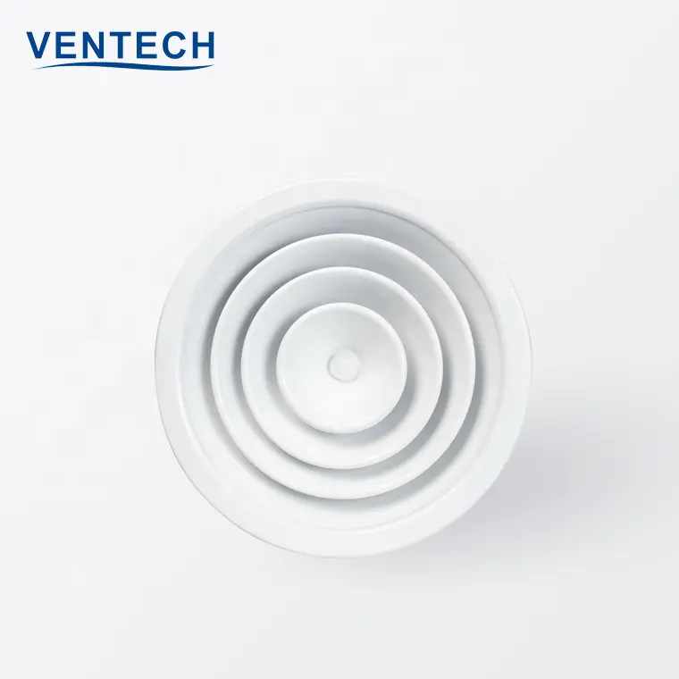 HVAC Air Conditioning Adjustable Round Ceiling Diffuser With Plastic Damper