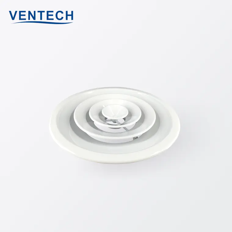 HVAC Air Conditioning Adjustable Round Ceiling Diffuser With Plastic Damper