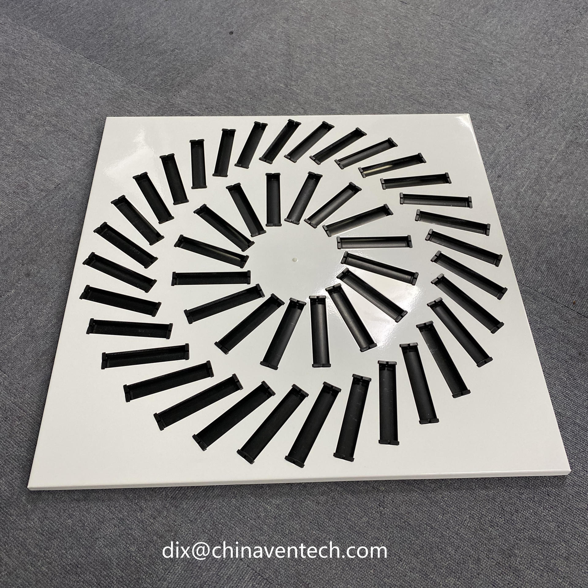 HVAC VENTILATION SYSTEM SQUARE SWIRL DIFFUSER WITH ADJUSTABLE RADIAL AIR PATTERN