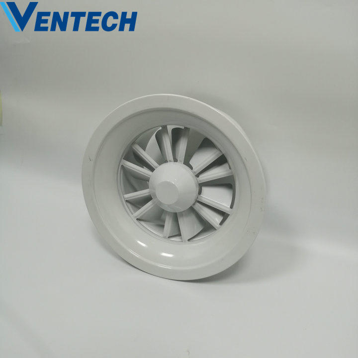 Ventilation Aluminum Round Adjustable Ceiling Circular Swirl Jet Diffuser For Hvac In Airport Side
