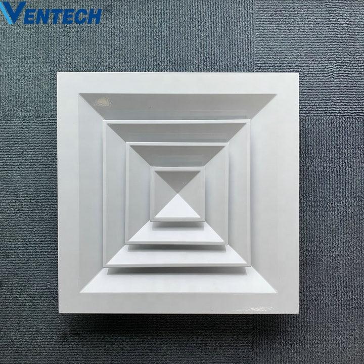 HVAC Ventilation System Parts Ceiling Mounted Square Plaque 4 Way Air Flow Directional Comfort Air Diffuser